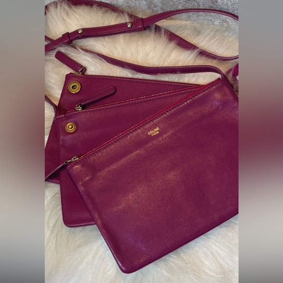 Celine Maroon Leather trio Crossbody Bag - Picture 1 of 3